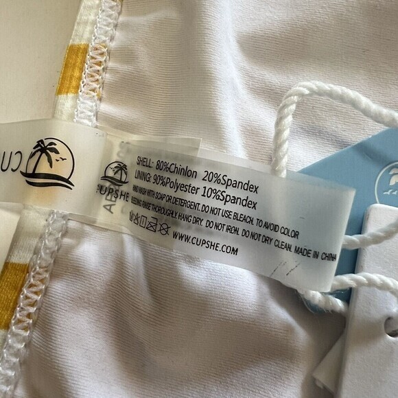 CUPSHE Swim Bottoms Size L Yellow and White Striped High Waisted Textured - Picture 11 of 14